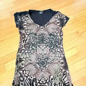 Christian Audigier Black and Brown V-Neck Top ,woman small